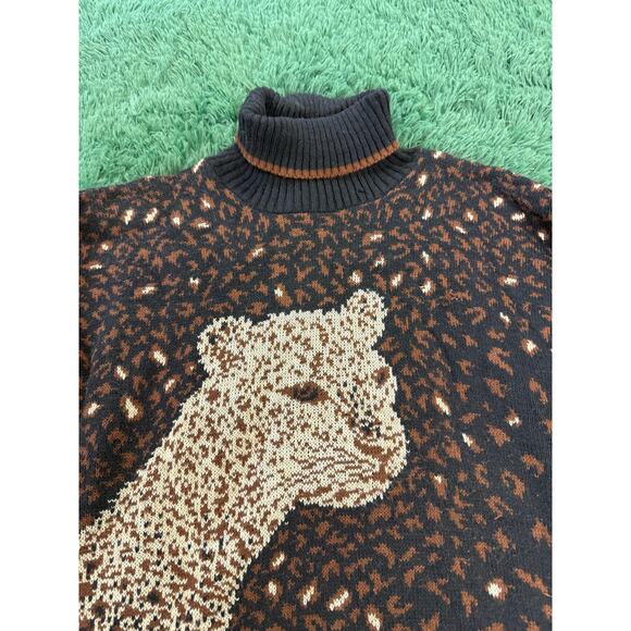 Vintage Basic Editions Cheetah Leopard Pattern Turtleneck Knit Sweater USA Made - Picture 2 of 12